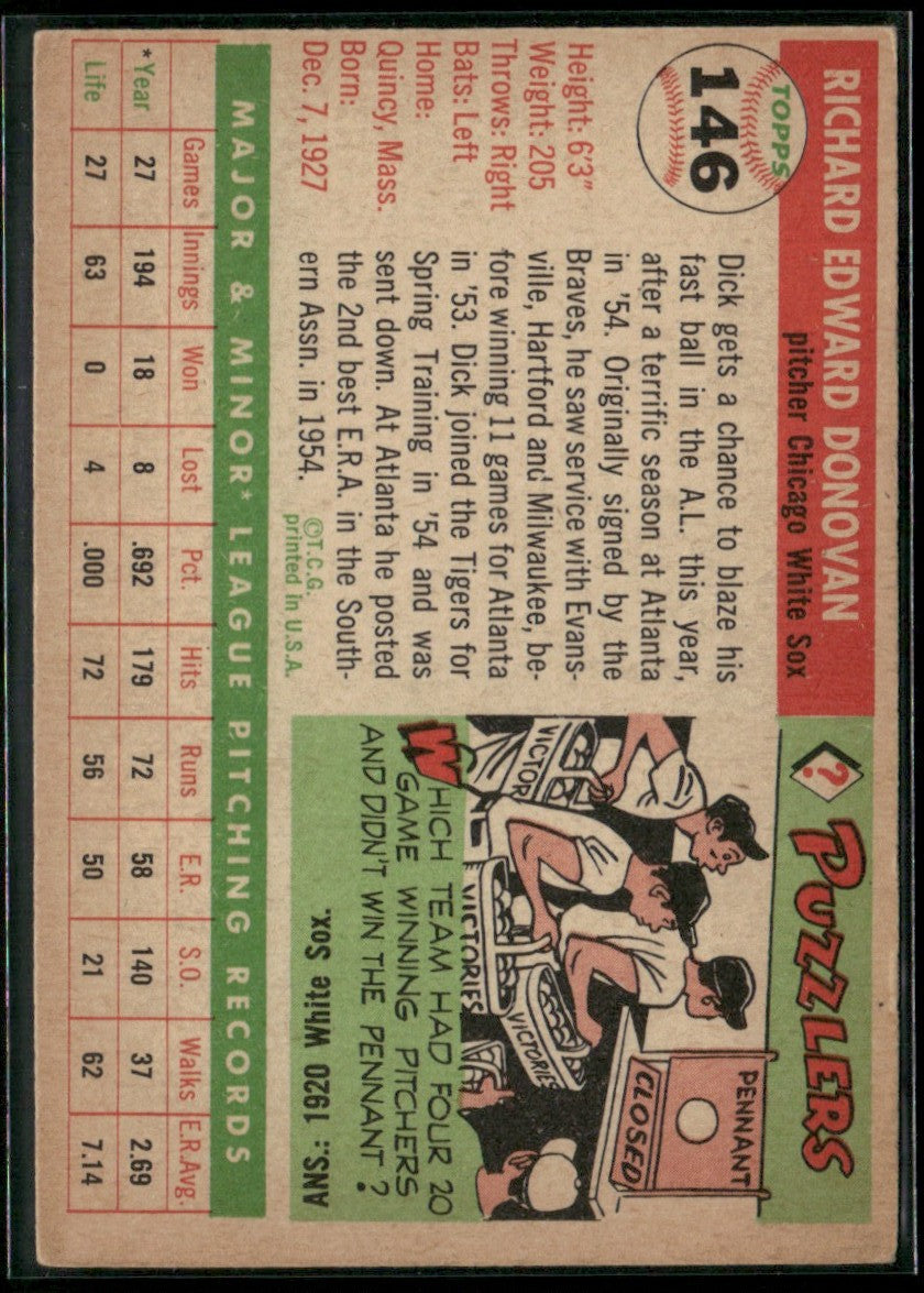 Dick Donovan 1955 Topps RC #146 Chicago White Sox