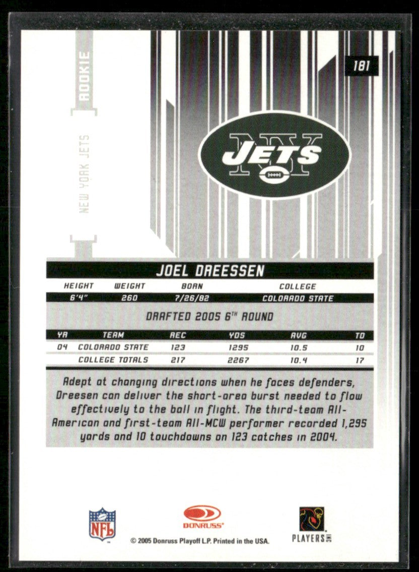 Joel Dreessen 2005 Leaf Rookies & Stars Longevity RC /999 #181 New York Jets