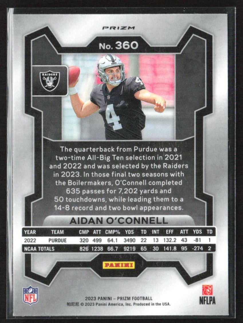 Aidan O'Connell 2023 Panini Prizm Green Wave RC #360 Las Vegas Raiders