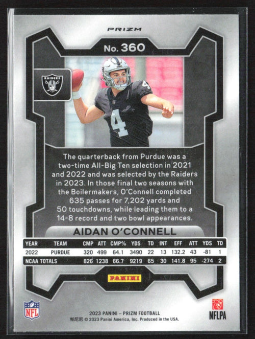 Aidan O'Connell 2023 Panini Prizm Green Wave RC #360 Las Vegas Raiders