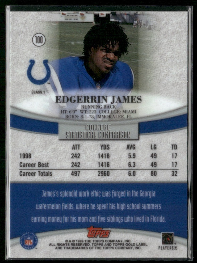 Edgerrin James 1999 Topps Gold Label RC #100 Indianapolis Colts