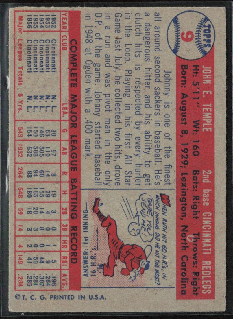 Johnny Temple 1957 Topps #9 Cincinnati Reds