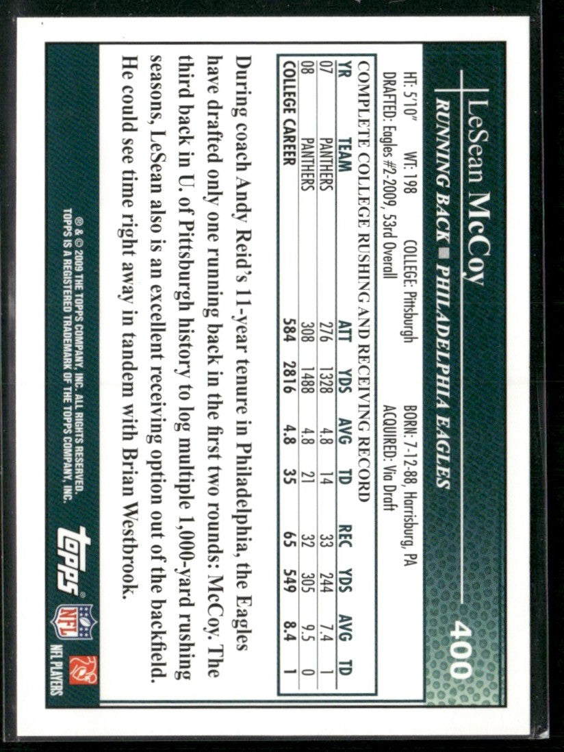 LeSean McCoy 2009 Topps RC #400 Philadelphia Eagles