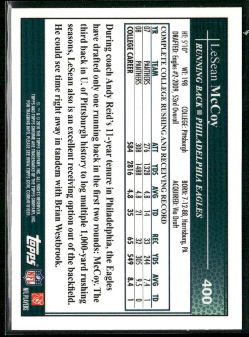 LeSean McCoy 2010 Topps Chrome RC #400 Philadelphia Eagles