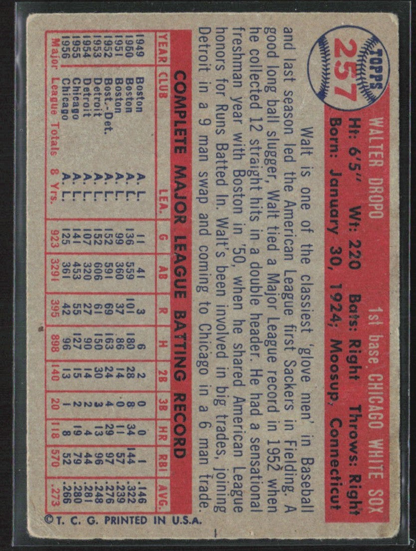 Walt Dropo 1957 Topps #257 Chicago White Sox