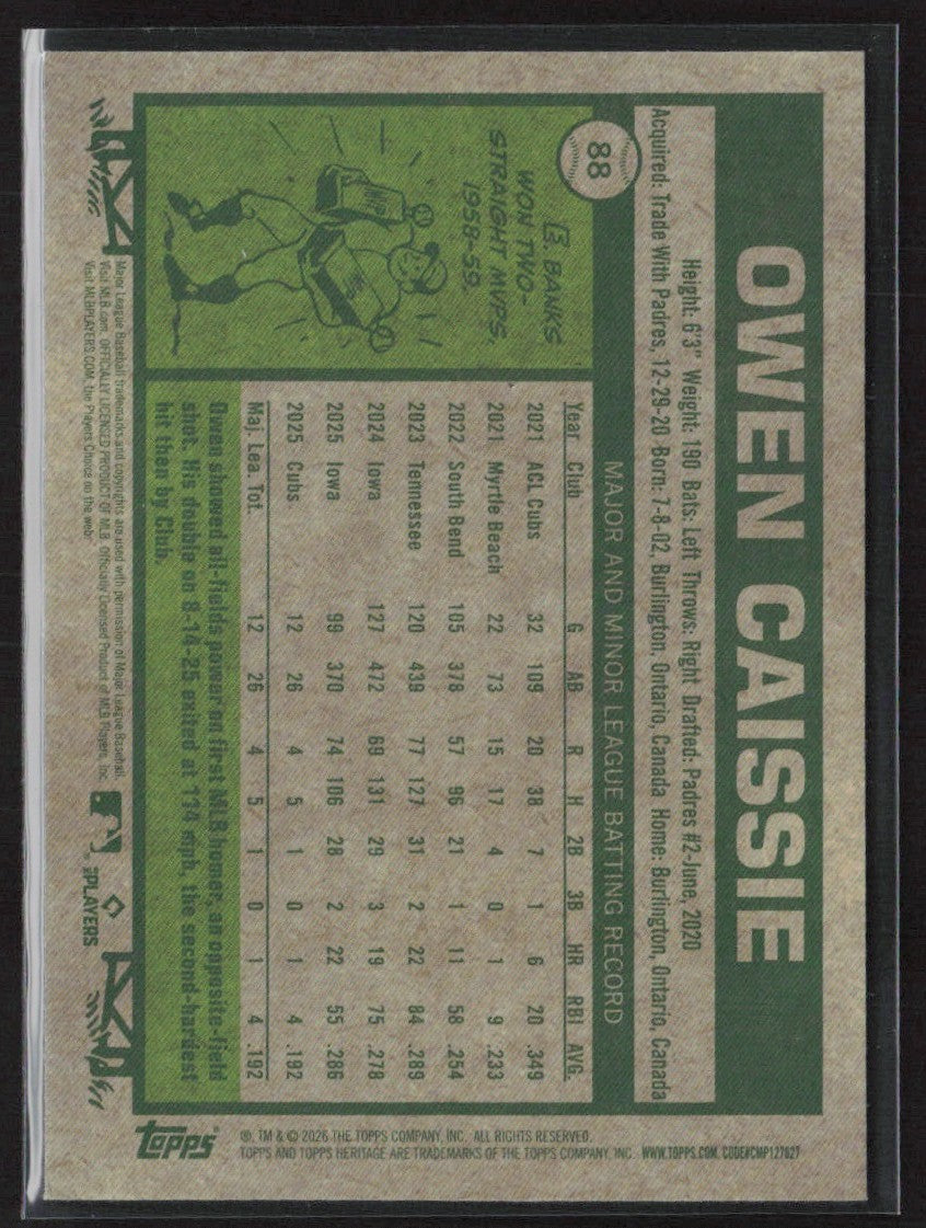 Owen Caissie 2026 Topps Heritage Chrome RC #88 Chicago Cubs