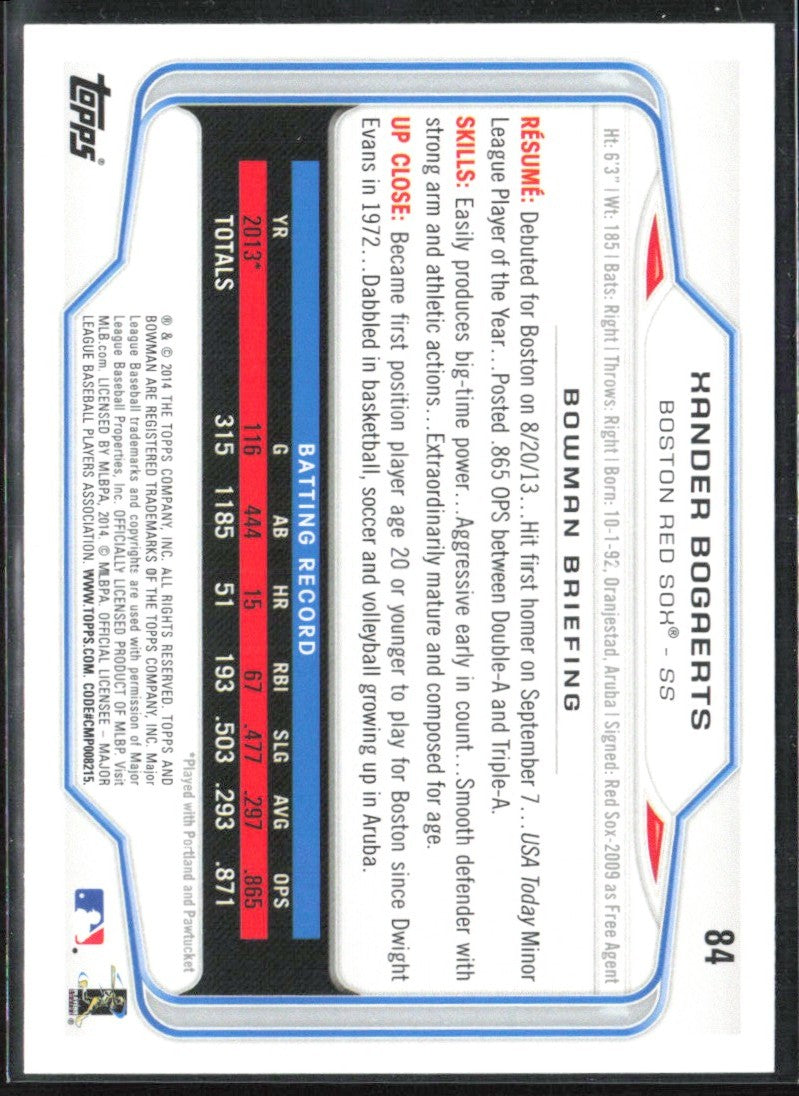 Xander Bogaerts 2014 Bowman RC #84 Boston Red Sox