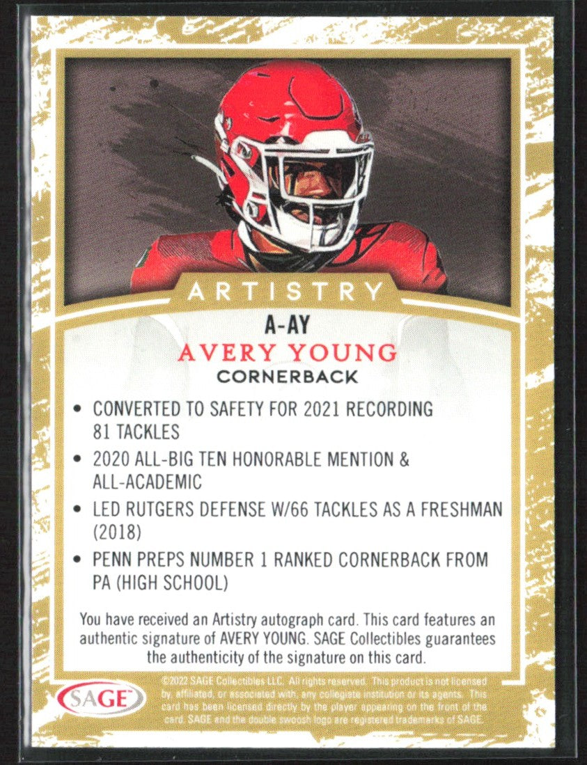 Avery Young 2022 SAGE Artistry AUTO #A-AY Rutgers Scarlet Knights
