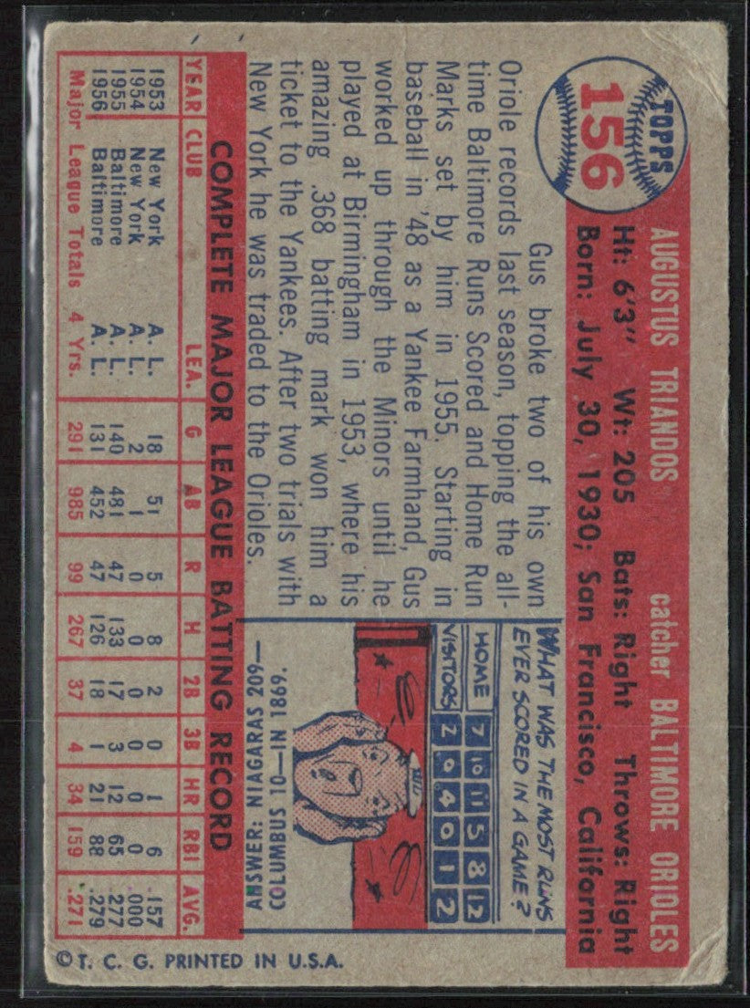 Gus Triandos 1957 Topps #156 Baltimore Orioles