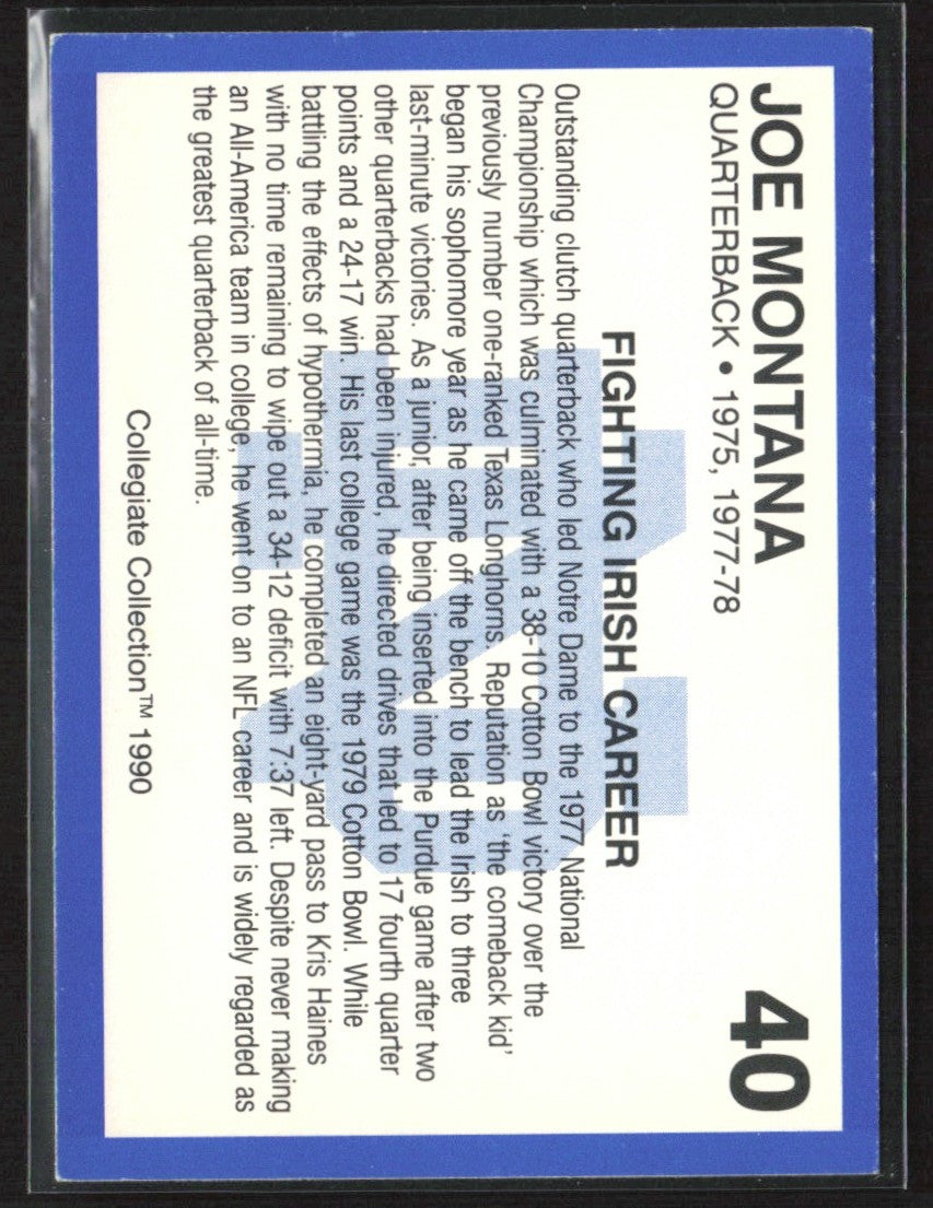 Joe Montana 1990 Collegiate Collection #40 Notre Dame Fighting Irish