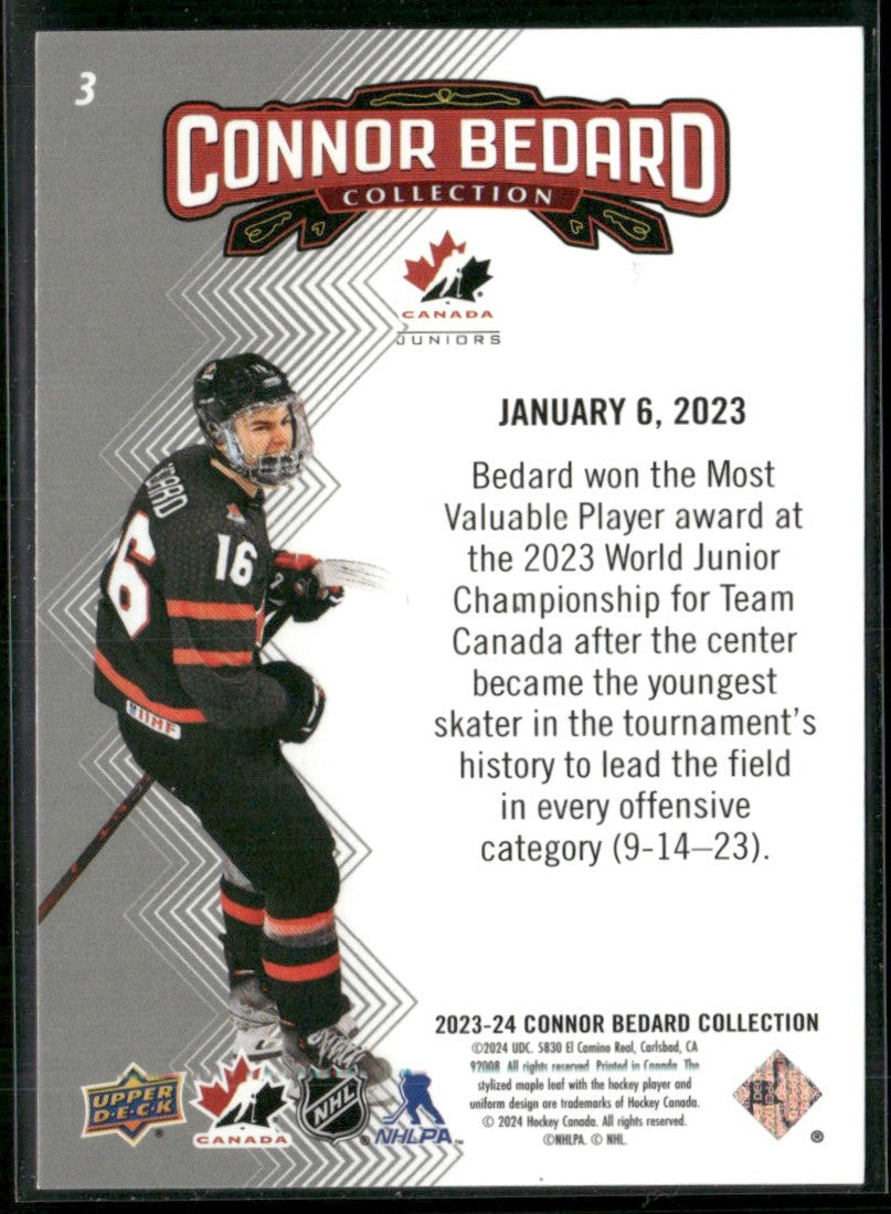 Connor Bedard 2023 Upper Deck Collection Highlights #3 Chicago Blackhawks
