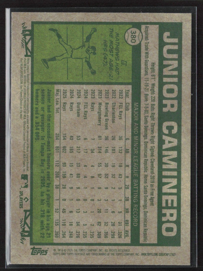 Junior Caminero 2026 Topps Heritage Chrome #380 Tampa Bay Rays