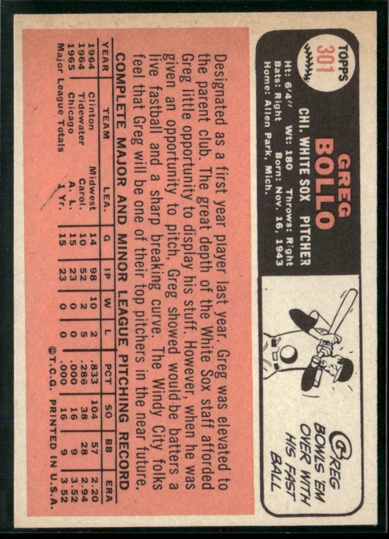 Greg Bollo 1966 Topps #301 Chicago White Sox