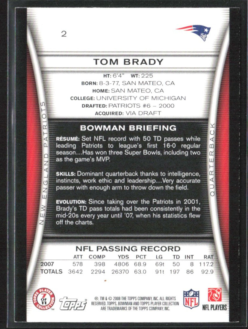 Tom Brady 2008 Bowman #2 New England Patriots