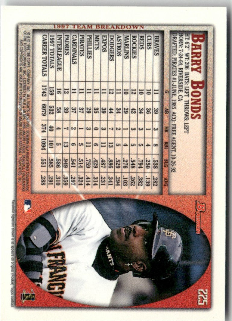 Barry Bonds 1998 Bowman International #225 San Francisco Giants