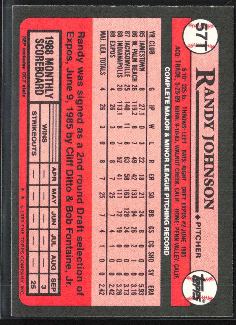 Randy Johnson 1989 Topps Traded RC #57T Seattle Mariners