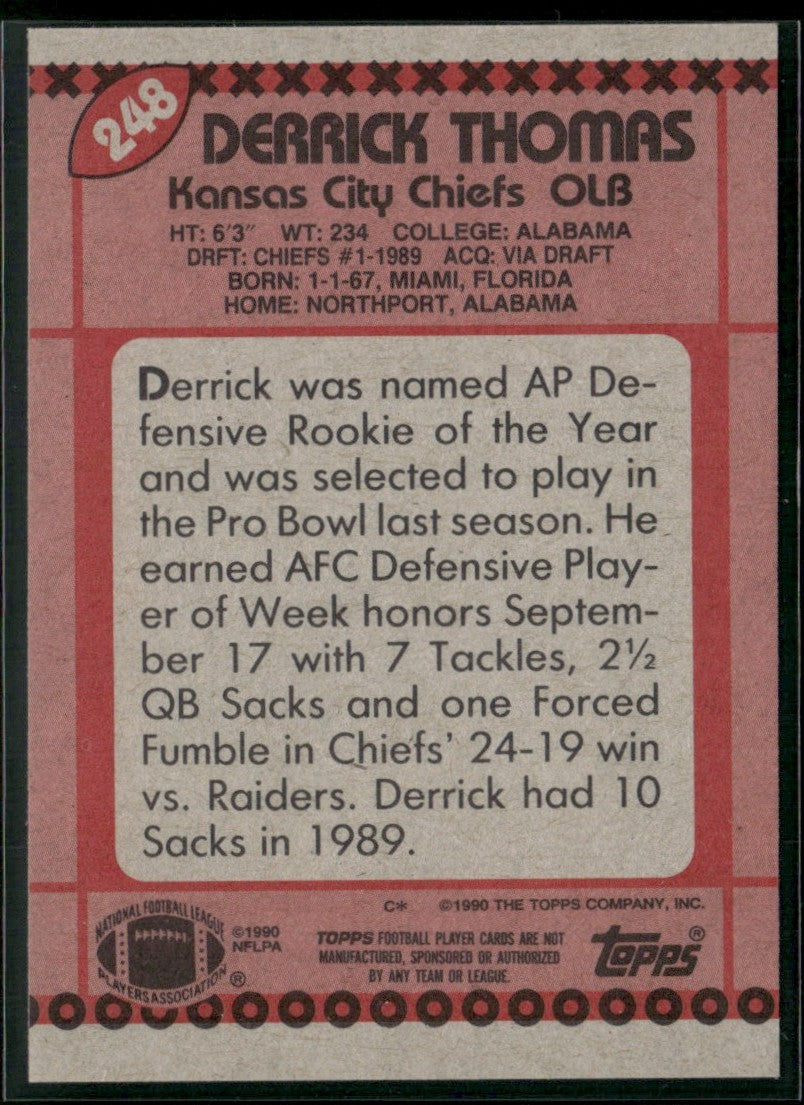 Derrick Thomas 1990 Topps RC #248 Kansas City Chiefs