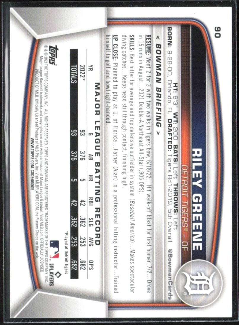 Riley Greene 2023 Bowman RC #90 Detroit Tigers