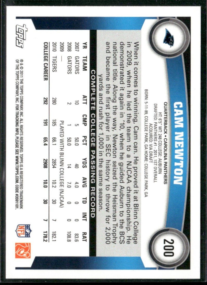 Cam Newton 2011 Topps RC #200 Carolina Panthers