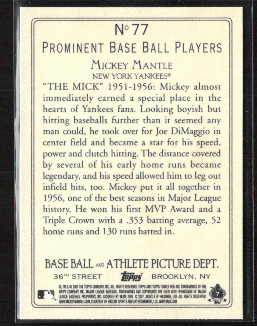 Mickey Mantle 2007 Topps Turkey Red #77 New York Yankees