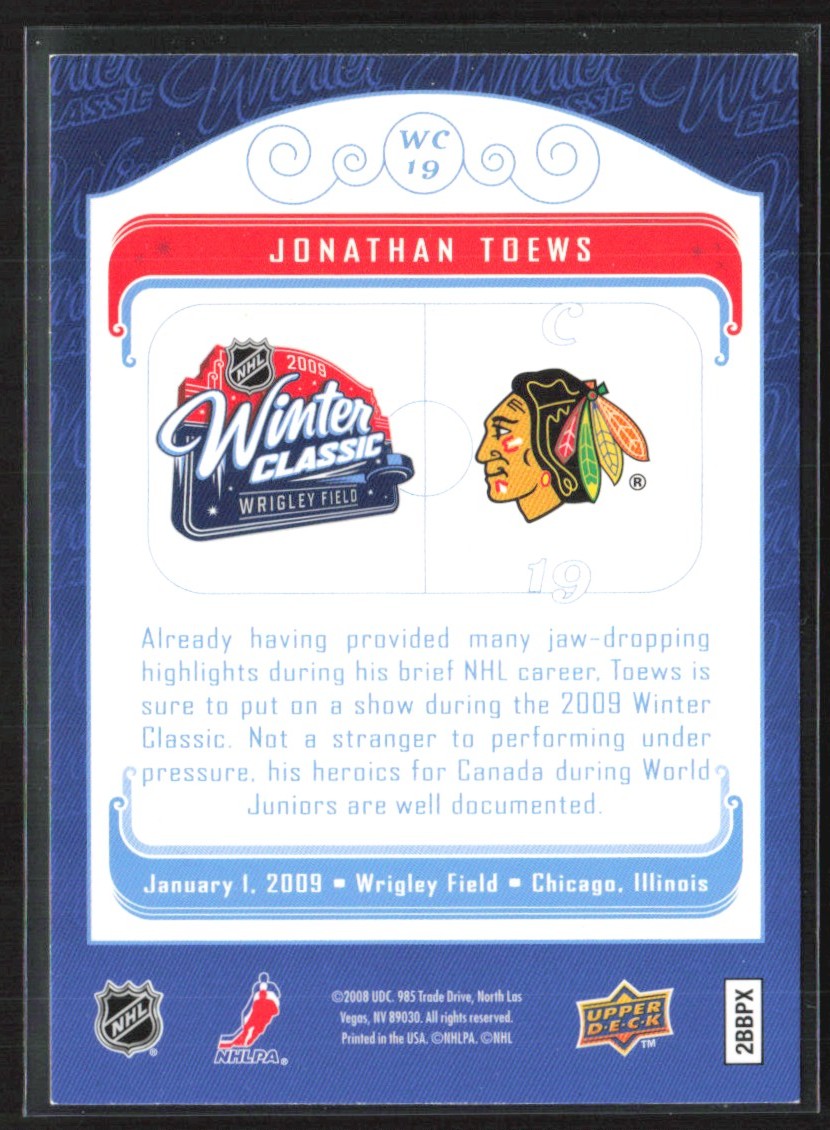 Jonathan Toews 2008 Upper Deck Winter Classic #WC19 Chicago Blackhawks