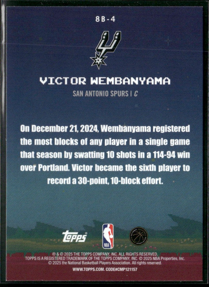 Victor Wembanyama 2024 Topps 8-Bit Ballers #8B-4 San Antonio Spurs