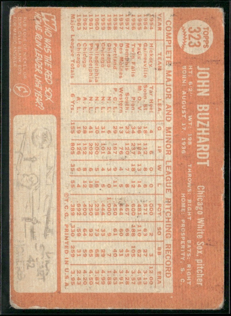 John Buzhardt 1964 Topps #323 Chicago White Sox