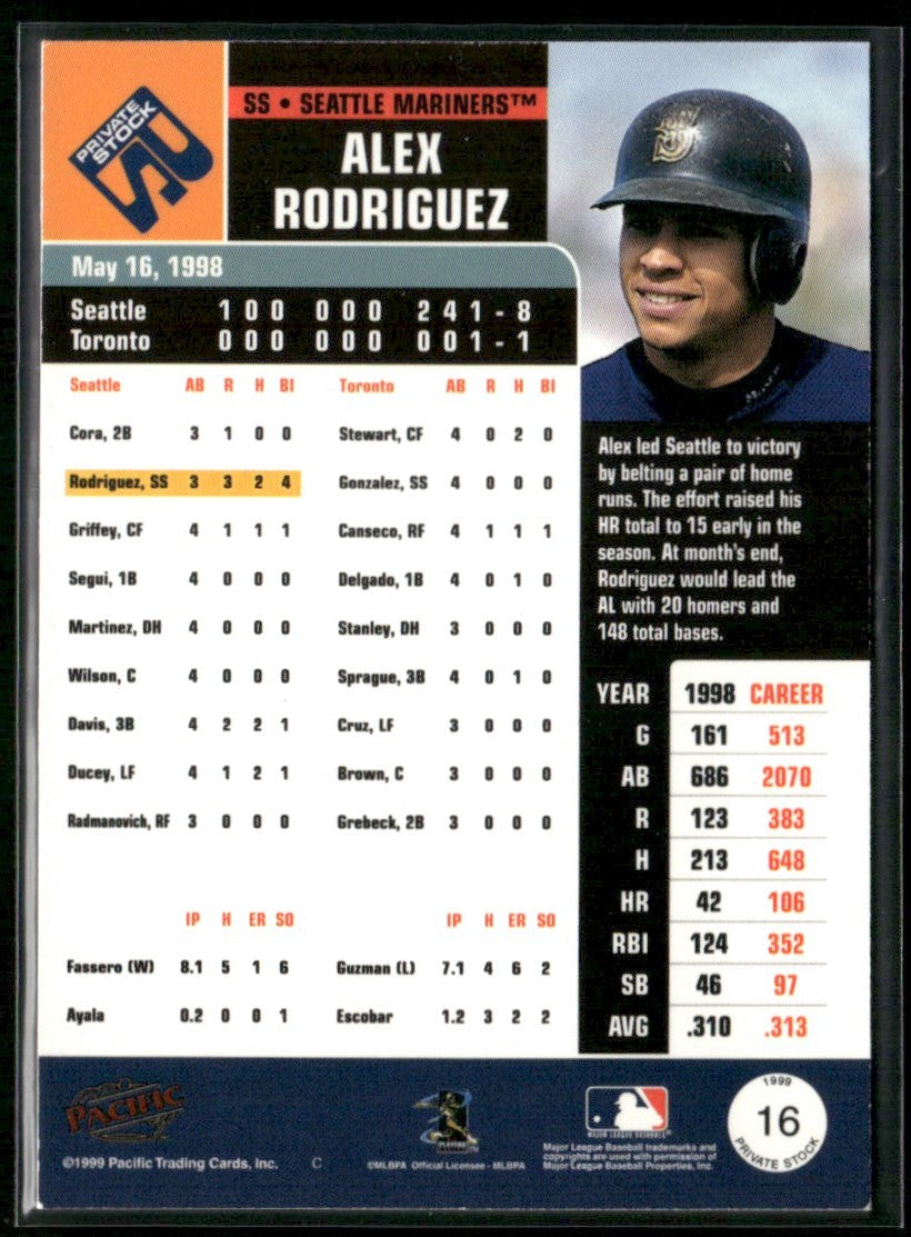 Alex Rodriguez 1999 Pacific Private Stock #16 Seattle Mariners