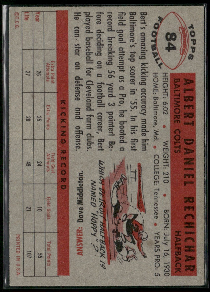 Bert Rechichar 1956 Topps #84 Baltimore Colts