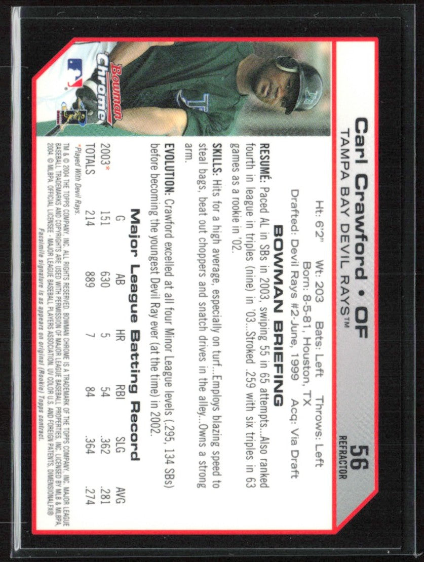 Carl Crawford 2004 Bowman Chrome Refractor #56 Tampa Bay Devil Rays
