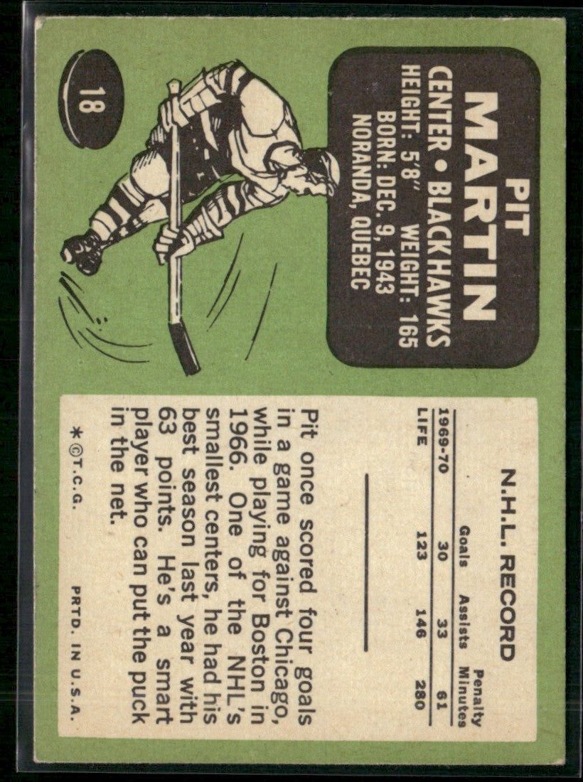 Pit Martin 1970 Topps #18 Chicago Blackhawks