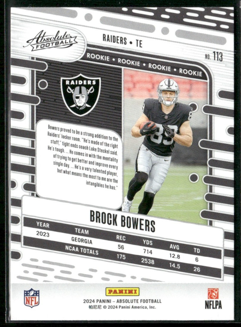 Brock Bowers 2024 Panini Absolute RC #113 Las Vegas Raiders