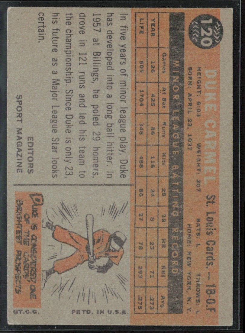 Duke Carmel 1960 Topps RC #120.0 St. Louis Cardinals