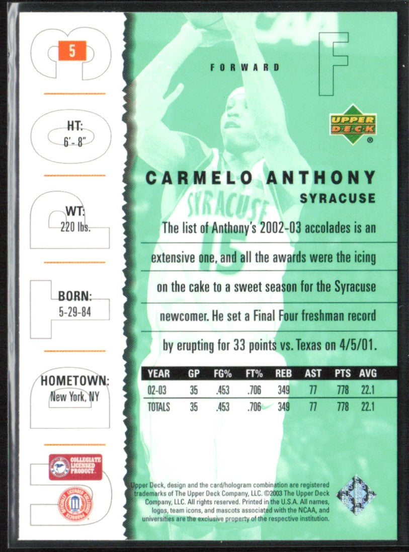 Carmelo Anthony 2003 UD Top Prospects #5 Syracuse Orangemen