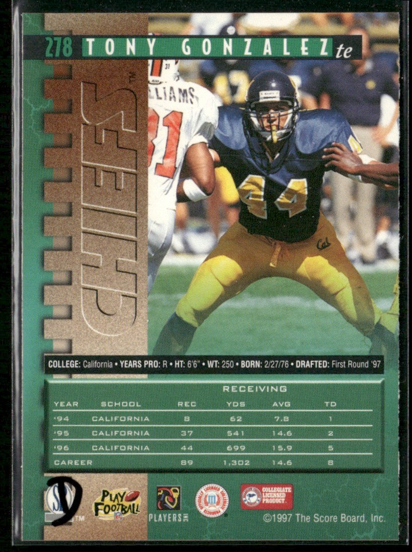 Tony Gonzalez 1997 Pro Line RC #278 Kansas City Chiefs