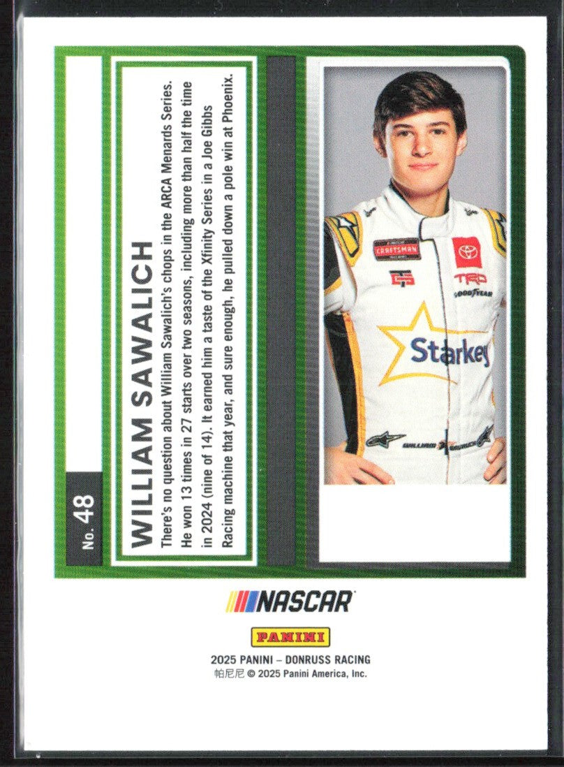 William Sawalich 2025 Donruss Carolina Blue /249 #48 Joe Gibbs Racing
