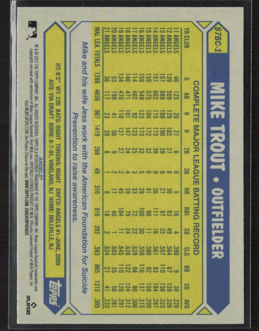 Mike Trout 2022 Topps Chrome 1987 Topps #87BC-1 Los Angeles Angels