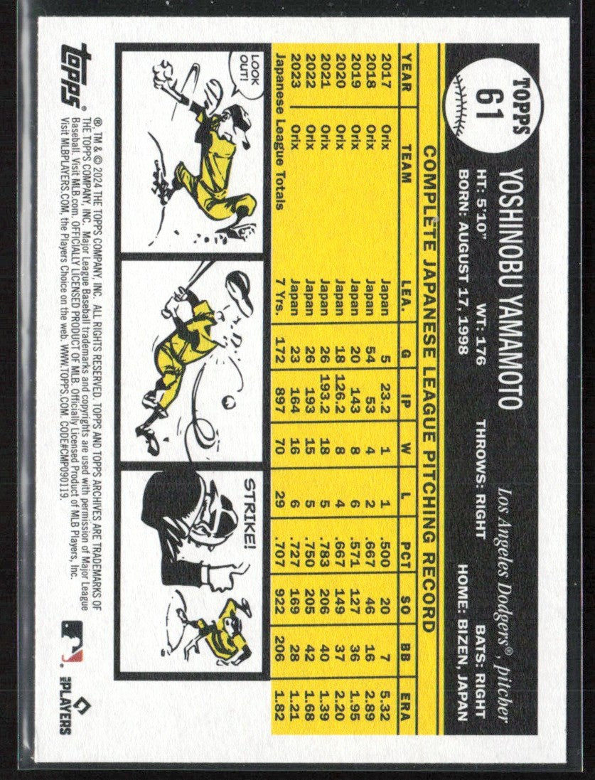 Yoshinobu Yamamoto 2024 Topps Archives RC #61 Los Angeles Dodgers