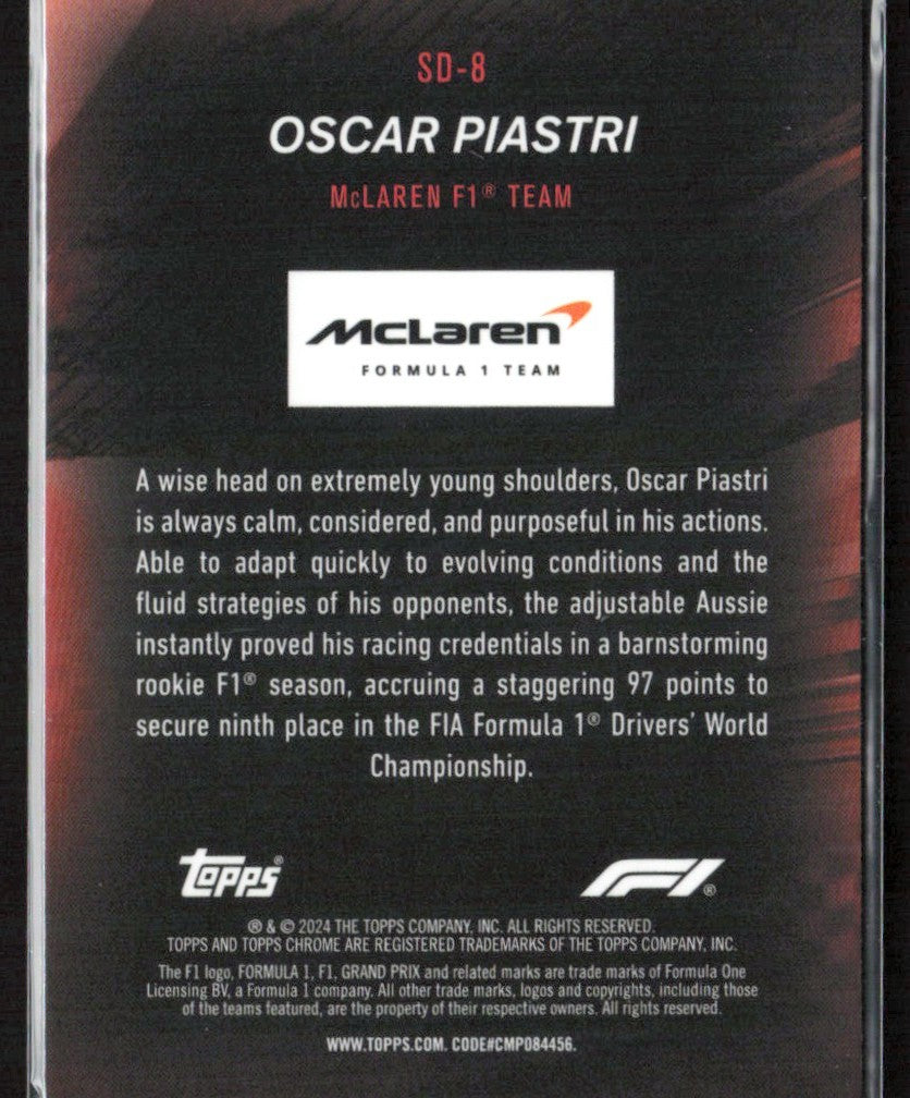 Oscar Piastri 2024 Topps Chrome Formula 1 Speed Demons #SD-8 McLaren F1