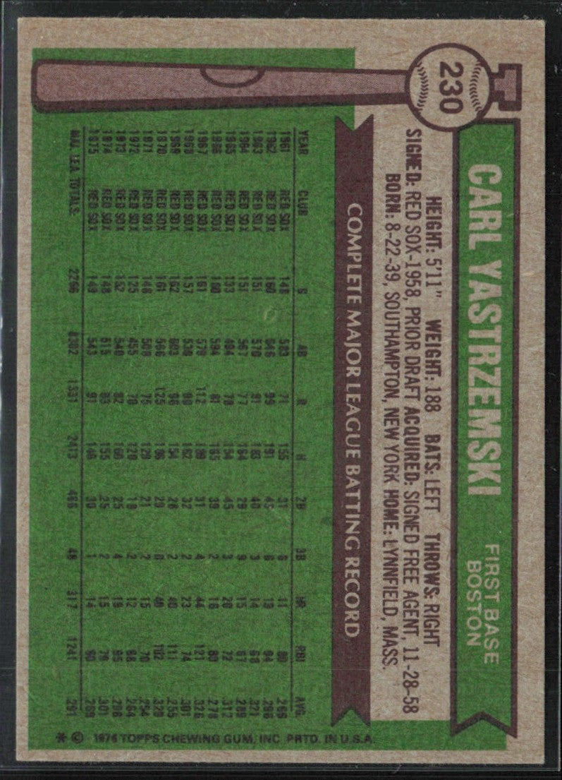 Carl Yastrzemski 1976 Topps #230.0 Boston Red Sox