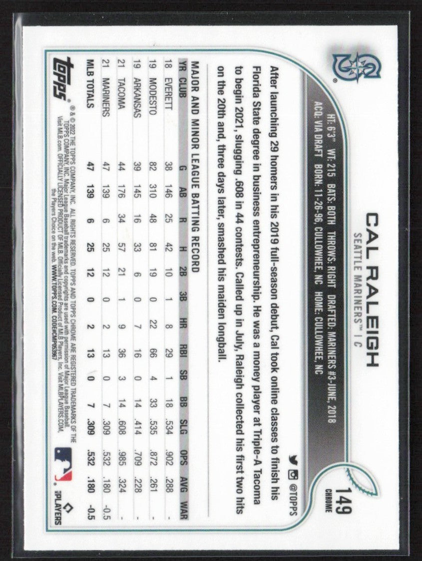 Cal Raleigh 2022 Topps Chrome RC #149 Seattle Mariners