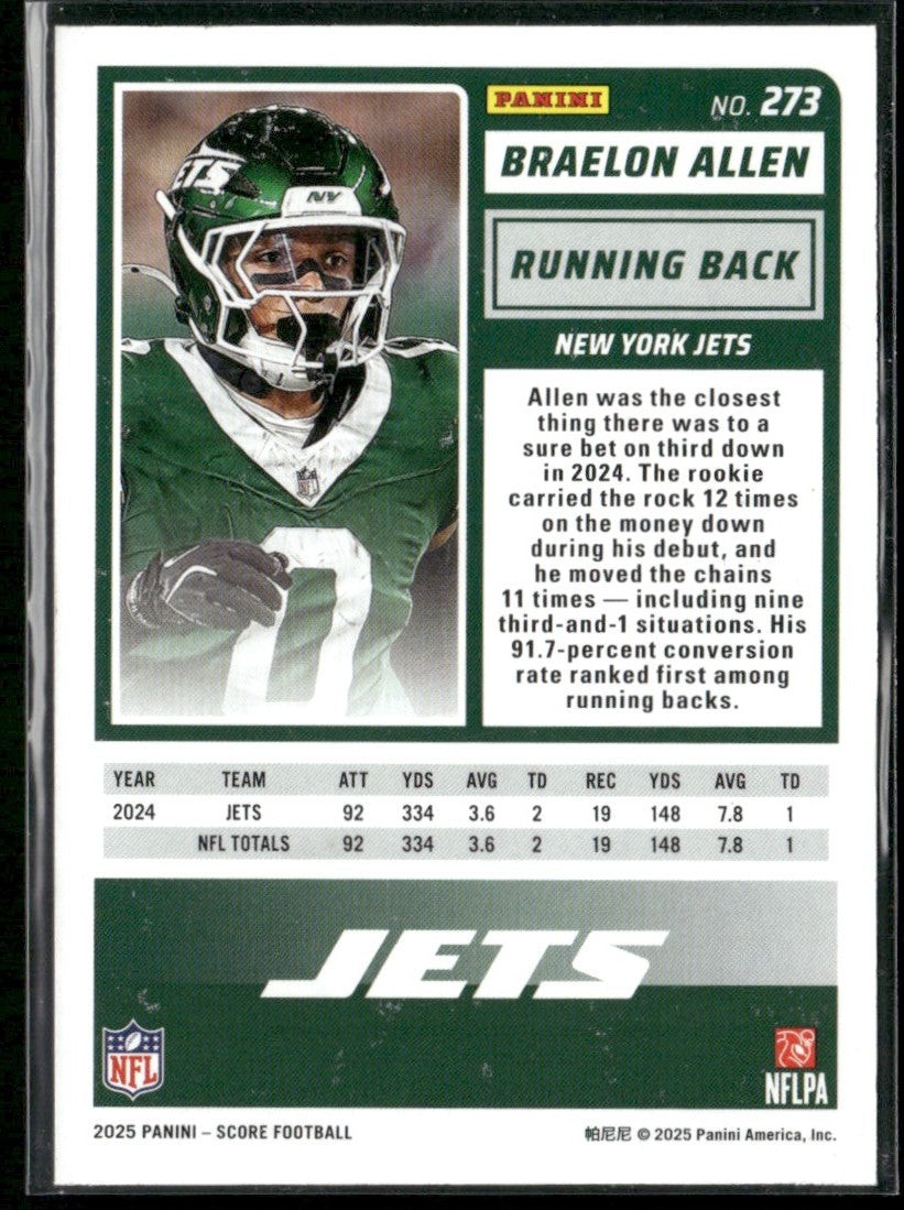Braelon Allen 2025 Score Lava /799 #273 New York Jets