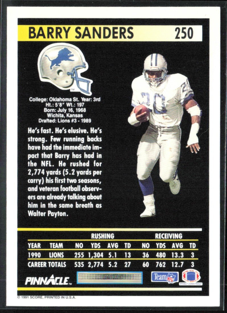 Barry Sanders 1991 Pinnacle #250 Detroit Lions