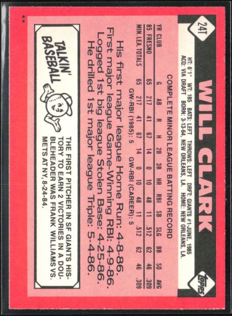 Will Clark 1986 Topps Traded RC #24T San Francisco Giants