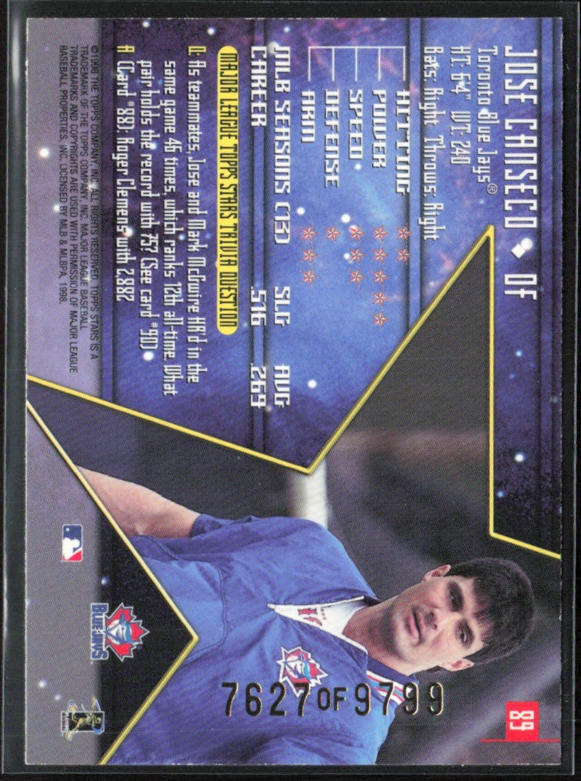 Jose Canseco 1998 Topps Stars /9799 #89 Toronto Blue Jays