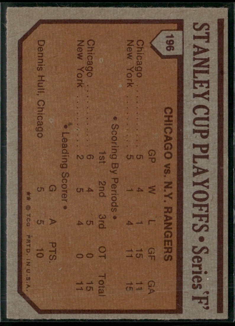 Blackhawks vs. Rangers Hull 1972 O-Pee-Chee #196 Chicago Black Hawks