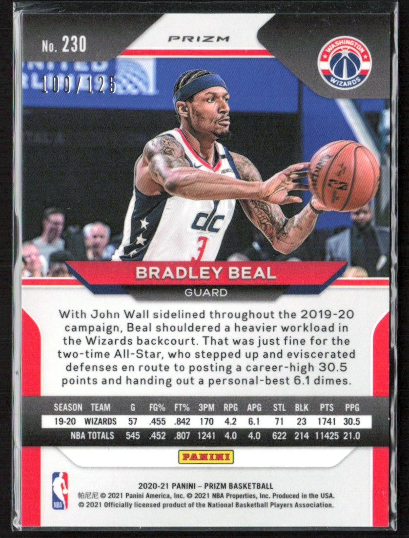 Bradley Beal 2020 Panini Prizm Blue Ice Prizm /125 #230 Washington Wizards