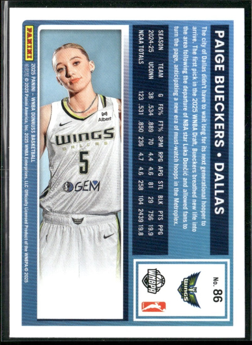 Paige Bueckers 2025 Donruss RC #86 Dallas Wings