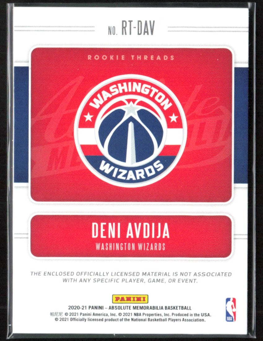 Deni Avdija 2020 Panini Absolute Memorabilia Rookie Threads RC Jersey #RT-DAV