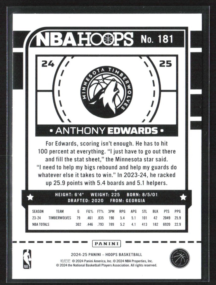 Anthony Edwards 2024 Hoops #181 Minnesota Timberwolves